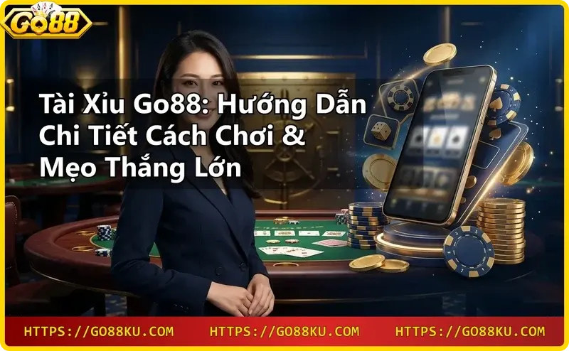 Ba viên xúc xắc tài xỉu Go88 trên bàn casino sang trọng