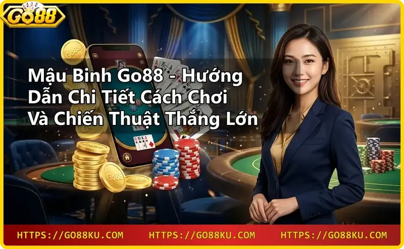 Giao diện mậu binh Go88 với bài ảo, chip vàng và hiệu ứng neon